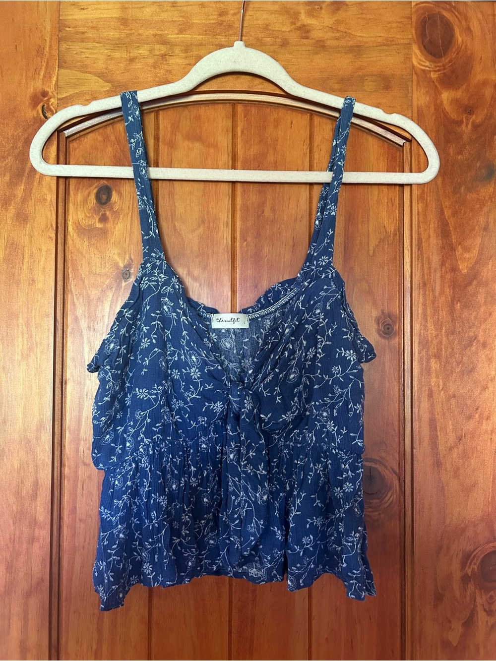 Blue Floral Ruffle Crop Tank Top